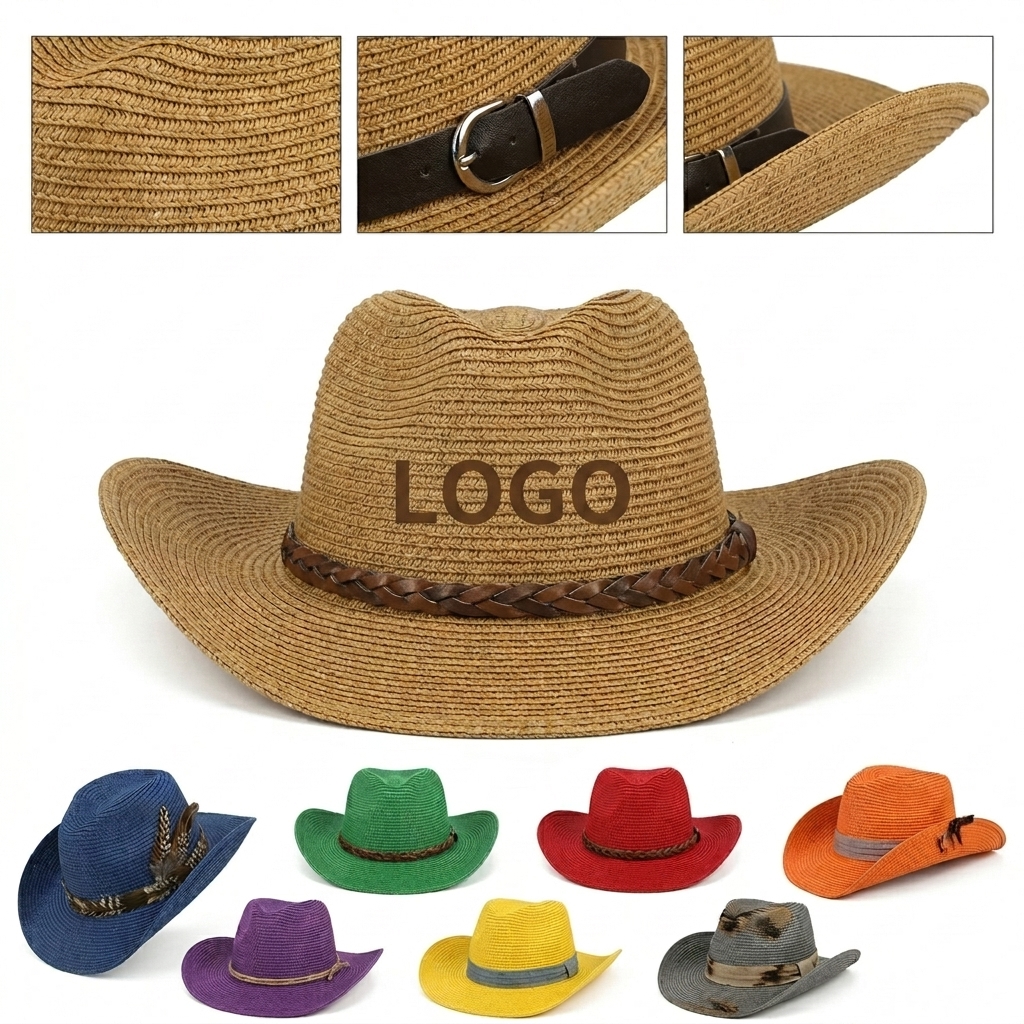 Western Style Straw Cowboy Hat - UPF 50 Sun Protection
