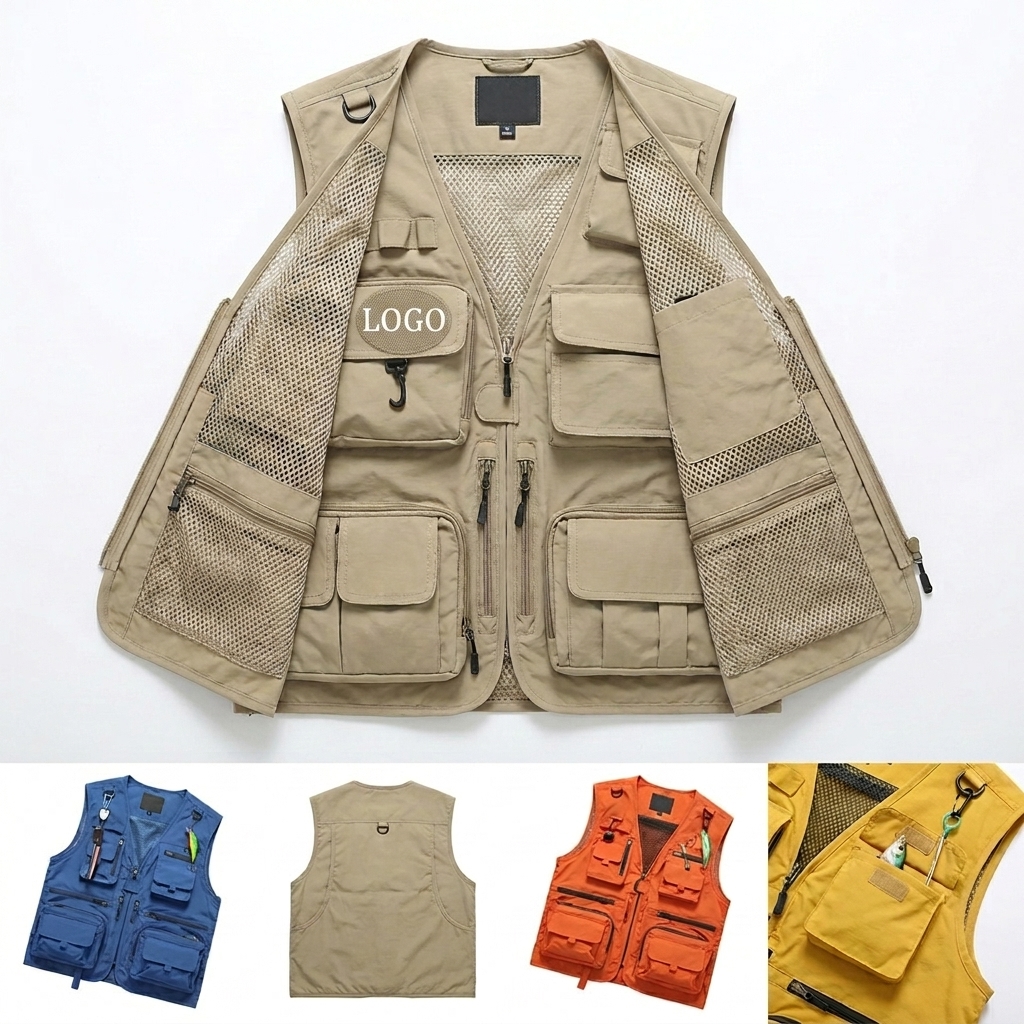 Lightweight Utility Vest with Zippered Pockets for Work & Fishing