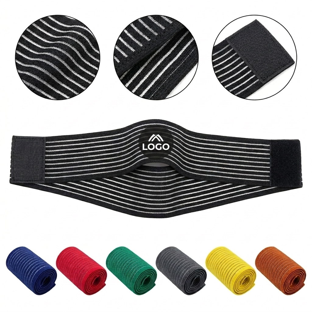 Elastic Striped Elbow Support Bandage with Hook-and-Loop Closure