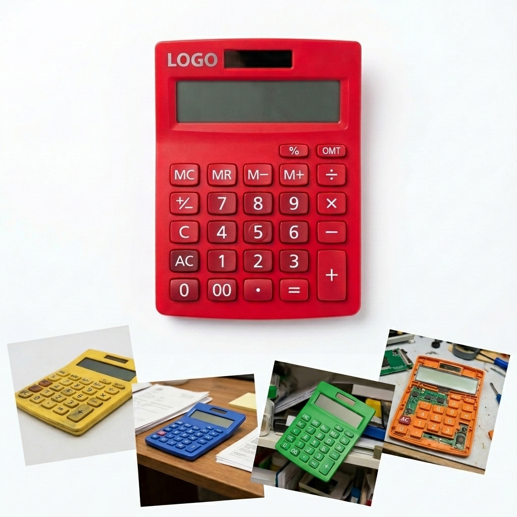 Solar & Battery Powered 12-Digit Desktop Calculator in Sleek Red