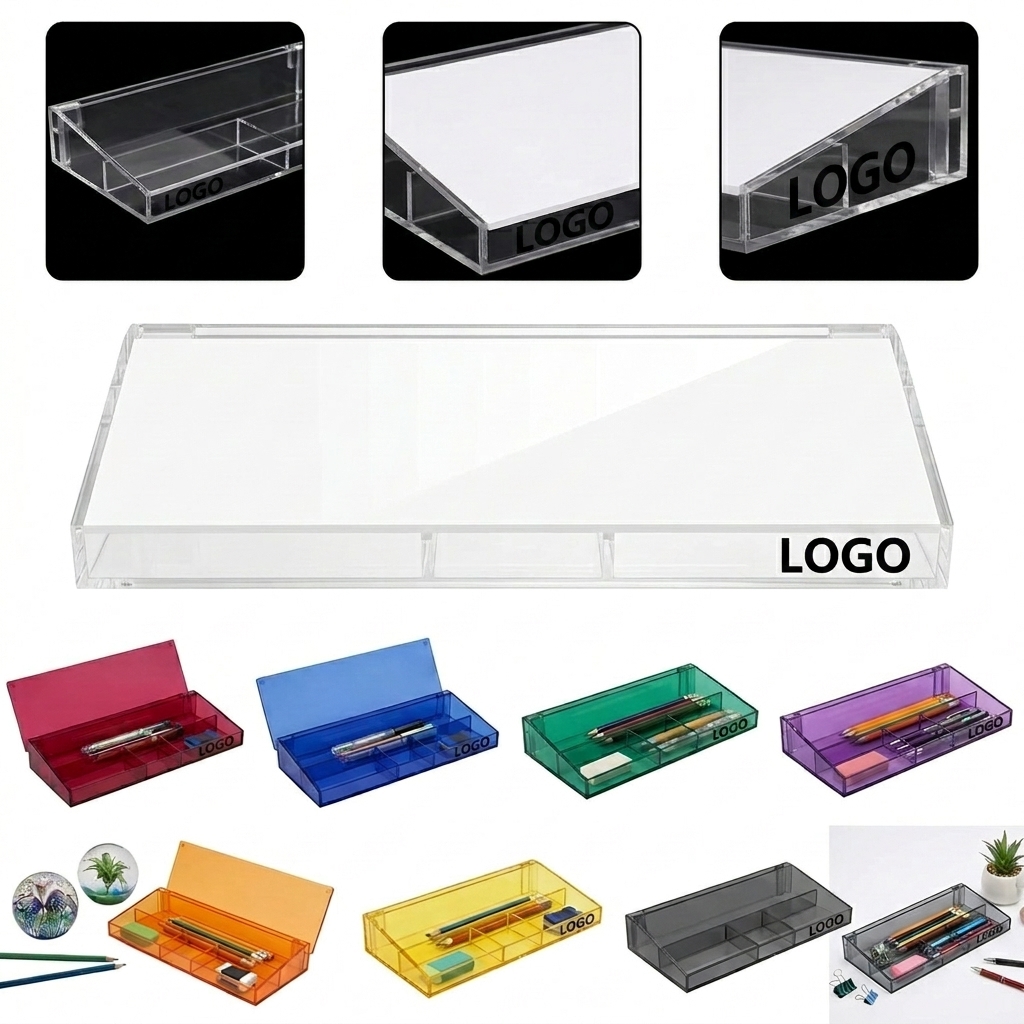 Multicolor Transparent Acrylic Desktop Organizer with Compartments & Flip Lid