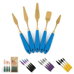 5-Piece Gold Stainless Steel Palette Knife Set with Blue Ergonomic Handle