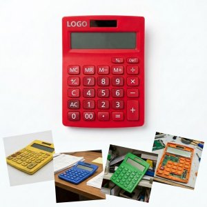 Solar & Battery Powered 12-Digit Desktop Calculator in Sleek Red