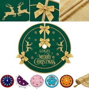 Snowflake & Elk Christmas Tree Skirt with Twine Fasteners