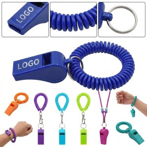 EVA & Plastic Elastic Spiral Bracelet with Keychain Safety Whistle for Sports & Outdoor